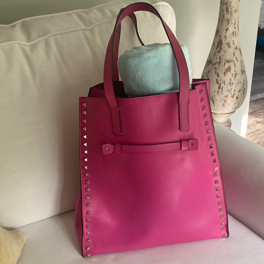 Pink Studded Leather Tote Bag - Women
